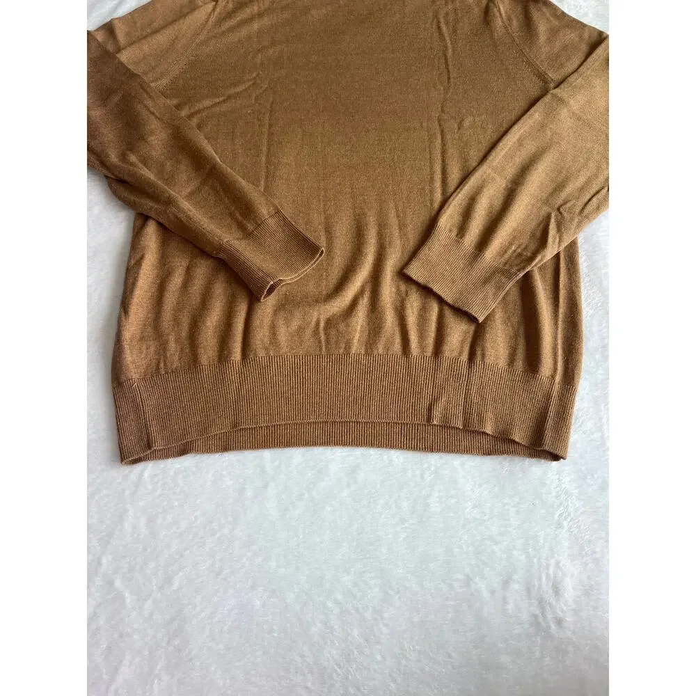 Banana Republic Luxury Blend V-Neck Sweater Men's M Camel Silk Cotton Cashmere